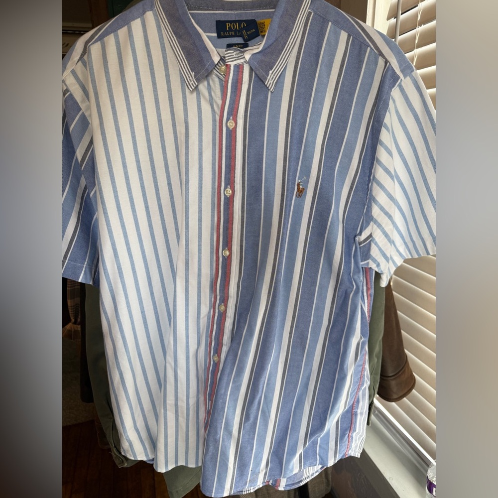 Ralph Lauren Blue and White Striped Men's Shirt